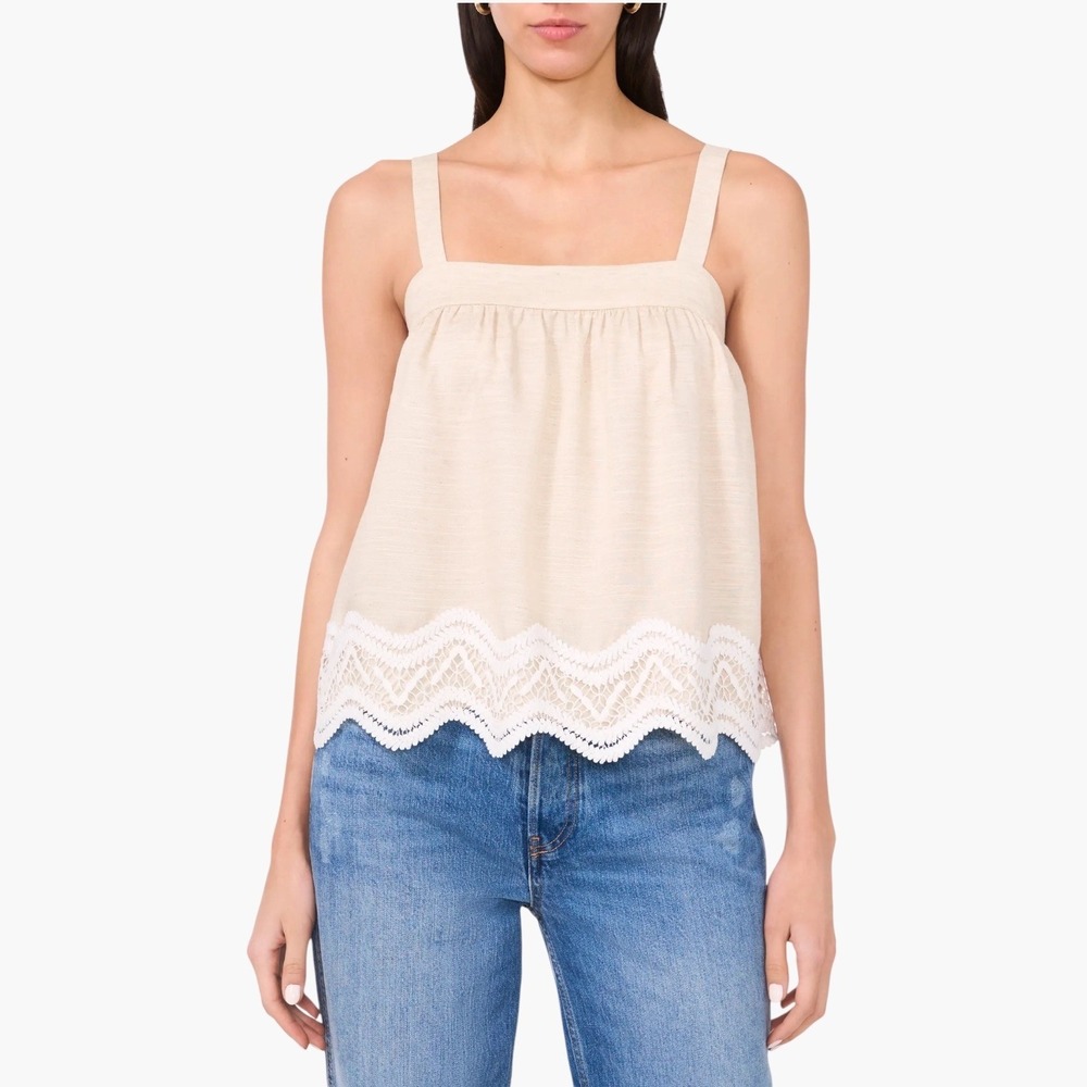 Parker The Brighton Scalloped Babydoll Top XL NWT Neutral Coastal Linen Blend